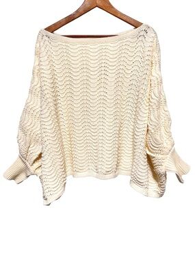 Cream Oversized Dolman Sleeve Open Knit Sweater Boat Neck Size M